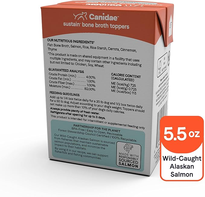CANIDAE Sustain Bone Broth Toppers Premium Dog Topper with Wild-Caught Salmon, 5.5 oz. (Case of 1)