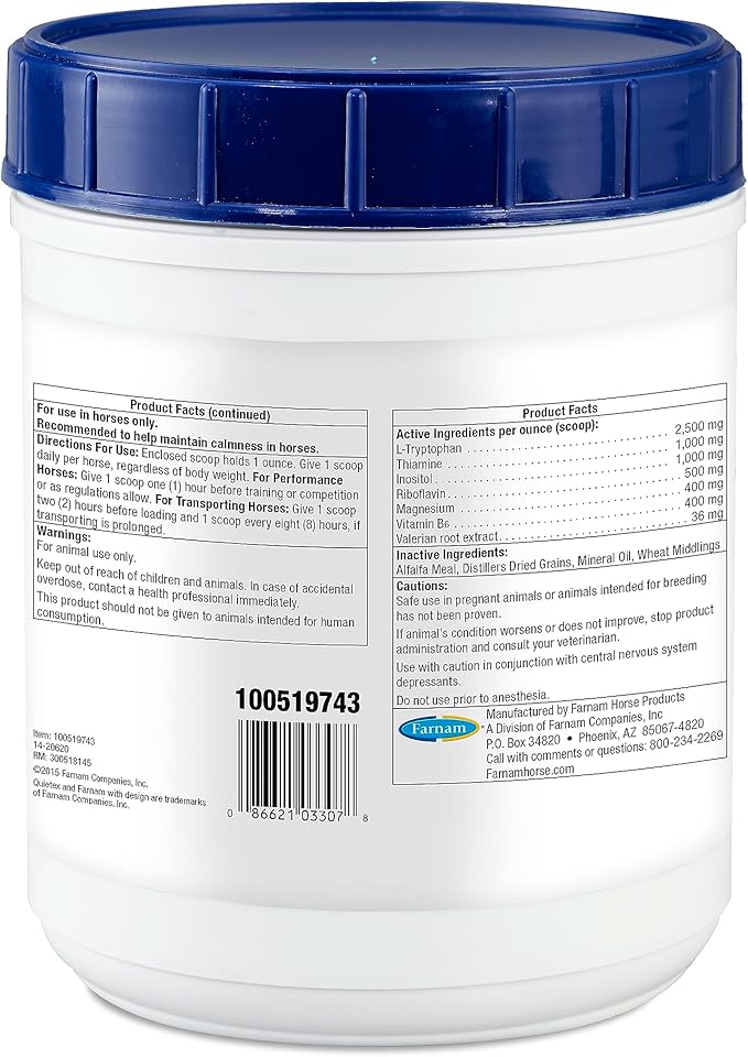 Farnam Quietex II Horse Calming Supplement Pellets, Helps Manage Nervous Behavior And Keep Horses Calm & Composed In Stressful Situations, 1.625 Lbs, 26 Day Supply