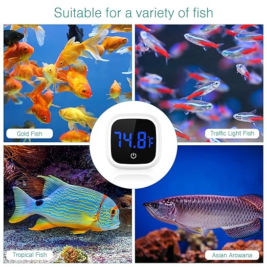 ORIA Digital Aquarium Thermometer, Stick-on LED Fish Tank Thermometer, Mini Aquarium Thermometer with 0.18°F Accuracy, Touch Button, Battery, for Fish, Reptile, Axolotl, Salt/Fresh Water