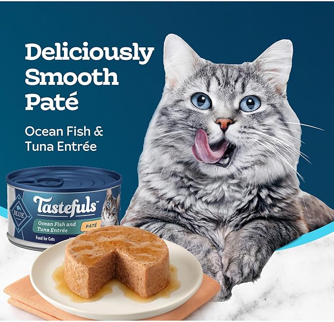 Blue Buffalo Tastefuls Wet Cat Food Paté, Made with Natural Ingredients | Ocean Fish and Tuna Entrée, 3-oz. Cans (24 Count)