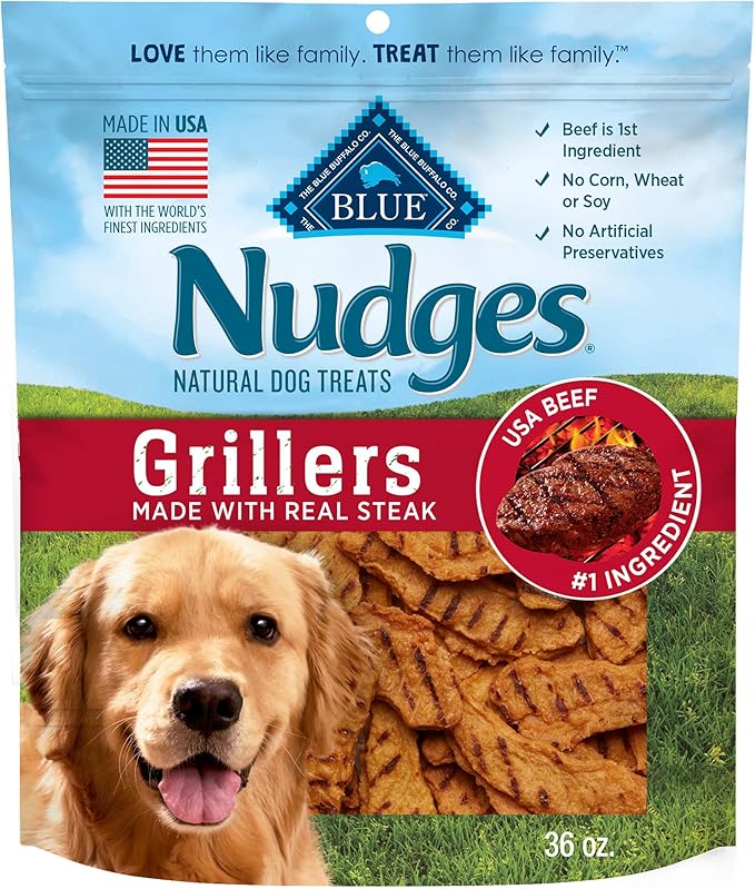 Blue Buffalo Nudges Grillers Natural Dog Treats with Real USA Beef, Made in the USA, Steak, 36-oz. Bag
