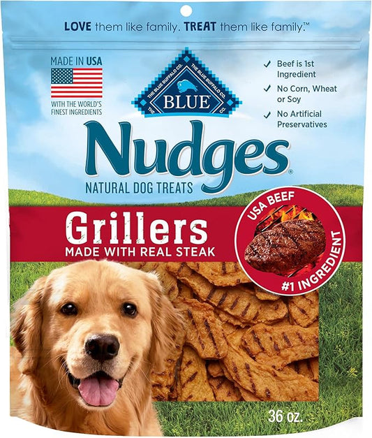 Blue Buffalo Nudges Grillers Natural Dog Treats with Real USA Beef, Made in the USA, Steak, 36-oz. Bag