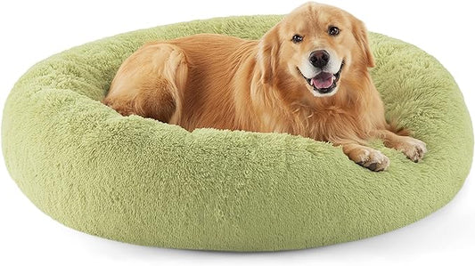 Bedsure Calming Dog Bed for Extra Large Dogs - Donut Washable Large Pet Bed, Anti-Slip Round Fluffy Plush Faux Fur Dog Bed, Fits up to 125 lbs Pets, Green, 45 inches