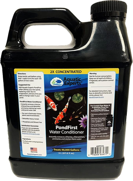 PondFirst Pond Water Conditioner - Concentrated Instant Dechlorinator for Fish Ponds, Makes Water Safe for Koi and Goldfish, Made in The USA, Aquatic Experts (1 Pack) (2 Liters)