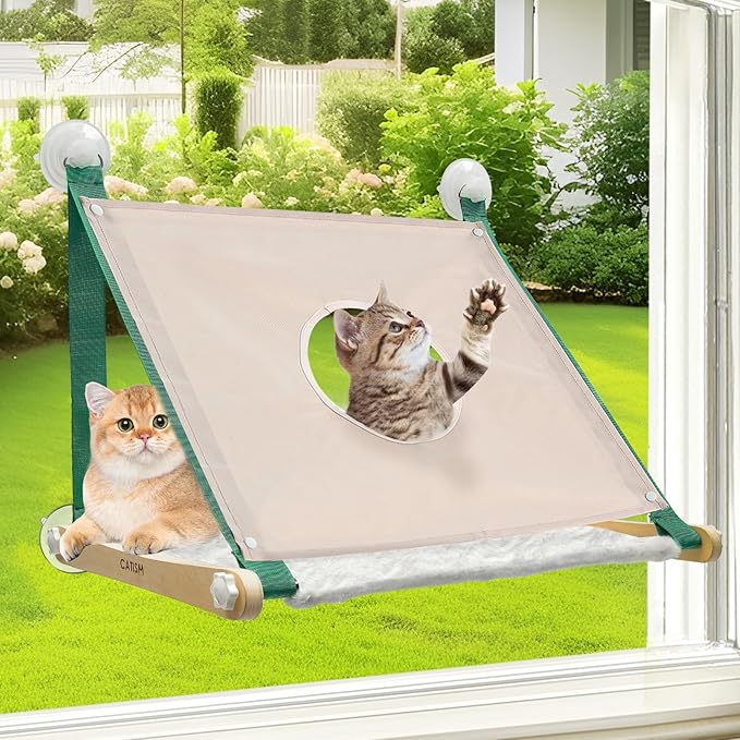 Cat Window Perch, Cat Hammock for Window, 2 in 1 Cat Window Hammock Bed for Indoor Cats, Large Cat Perch with Sturdy Screw Suction Cups for Large Cats & Kittens (Green)