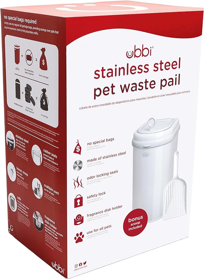 Ubbi Pet Waste Pail, Cat Litter Disposal System, Odor Locking, White