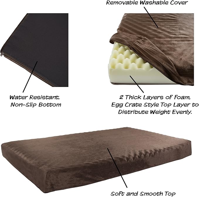 Memory Foam Dog Bed ? 2-Layer Orthopedic Dog Bed with Machine Washable Cover - 46 x 27 Dog Bed for Large Dogs up to 95lbs by PETMAKER (Brown)