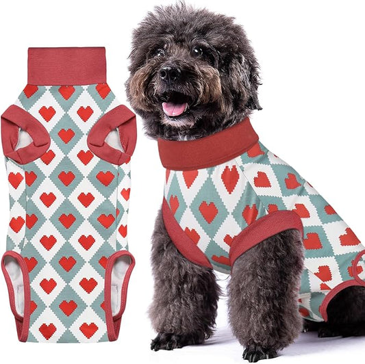 Recovery Suit for Dogs, Dog Recovery Suit Male Female Post Spay, Neuter, Abdominal Surgery Recovery Suit with an Inner Layer Pocket, Prevent Licking Soft Breathable Cotton, Red, M