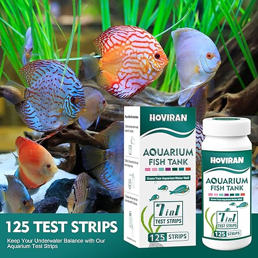 7 in 1 Aquarium Test Strips, 125 Count Fish Tank Test Strips for Freshwater Saltwater Pond, Water Testing Kit Aquarium for Chlorine, Total Hardness, Carbonate, Alkalinity, Nitrate, Nitrite and pH