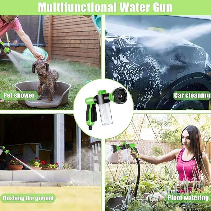 Dog Washing Hose Attachment with Soap & Shampoo Dispenser, 8-Way Spray Modes Pup Jet Dog Wash, Garden Hose Nozzle Sprayer for Watering Plants, Lawn, Patio, Car Wash, Showering Pet Outdoor