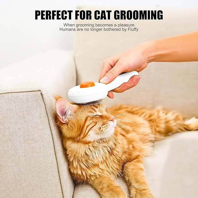 Cat Grooming Brush - Dog Cat Bunny Pet Self Cleaning Slicker Brush - Easy to Remove Loose Undercoat, Pet Massaging Tool Suitable for Pets with Long or Short Hair（White)