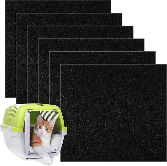 Resinta 6 Pack Cat Litter Box Charcoal Filter 6 x 6.5 Inch Replacement Carbon Odor Filters Activated Carbon Litter Box for Hooded Cat Litter Boxes and Pans, Black