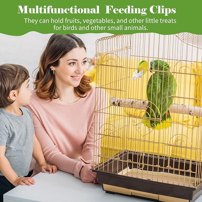 12 Pieces Bird Cage Clips Bird Cage Food Holder Bird Cage Clips for Treats Parrot Fruit Vegetable Pet Feeder Clips for Budgie Parakeet Cockatoo Macaw Cockatiel Conure and Other Animals