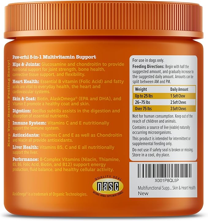 Zesty Paws Multivitamin Treats for Dogs - Glucosamine Chondroitin for Joint Support + Digestive Enzymes & Probiotics - Grain Free Vitamin for Skin & Coat + Immune Health - Peanut Butter Flavor - 90ct