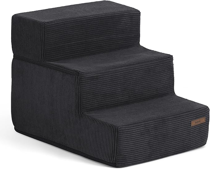 Lesure Dog Stairs for Small Dogs - Pet Stairs for Beds and Couch, Folding Pet Steps with CertiPUR-US Certified Foam for Cat and Doggy, Non-Slip Bottom Dog Steps, Black, 3 Steps