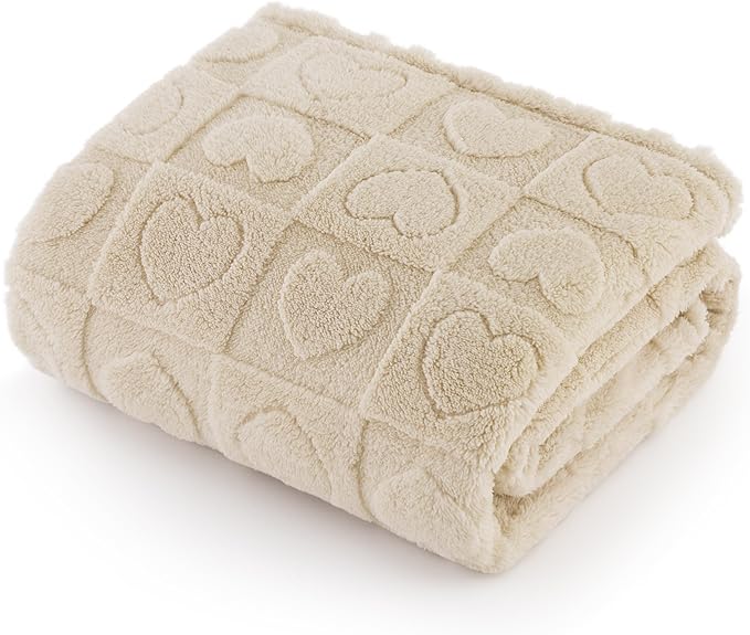 Bedsure Dog Blanket for Large Dogs Washable - Soft Fluffy Puppy Blanket for Bed with Premium 300GSM Coral Fleece, Cozy Calming Cat Blankets for Indoor Cats, Fuzzy Pet Blanket for Doggy, White, 50x60IN