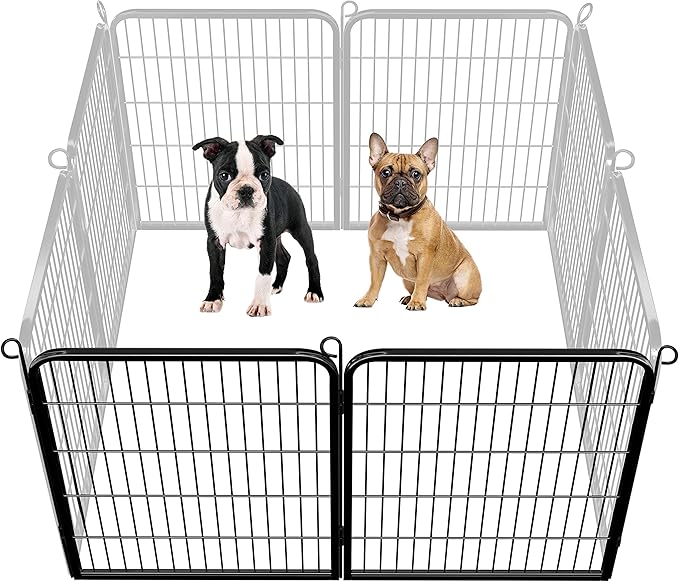 Yaheetech Dog Pen Panels, 4 Panels 32 Inch Height Dog Fence Dog Playpen Iron Dog Cat Exercise Barrier Outdoor Indoor RV Dog Fence Accessories for Camping, Yard, Patio, House Black