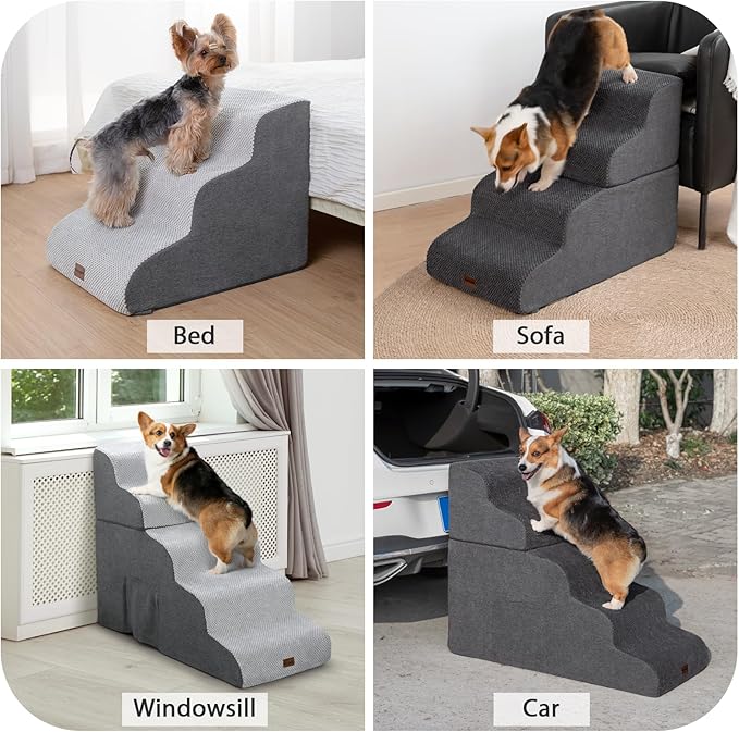 Dog Stairs for High Beds with Tunnel, 5-Step Dog Steps for Small Dogs and Cats, Foldable Pet Stairs for High Bed Climbing, Non-Slip Balanced Pet Step Indoor, Light Grey