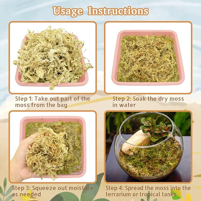 2.2LB Premium Sphagnum Moss for Reptiles- 50QT Natural Reptile Moss Dried, Forest Live Moss for Terrarium, Frogs Snake Peat Moss Bedding for Leopard Gecko Turtle Anoles Salamanders Orchid Plants