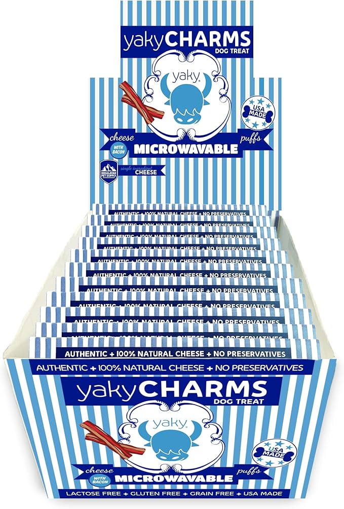 Himalayan Dog Chew YakyCharms Bacon Popcorn Dog Treats | Dog Training, Treats for Dogs, 100% Yak Cheese | Microwavable, Gluten, Grain, Lactose Free, USA Made | 12 Pack, White