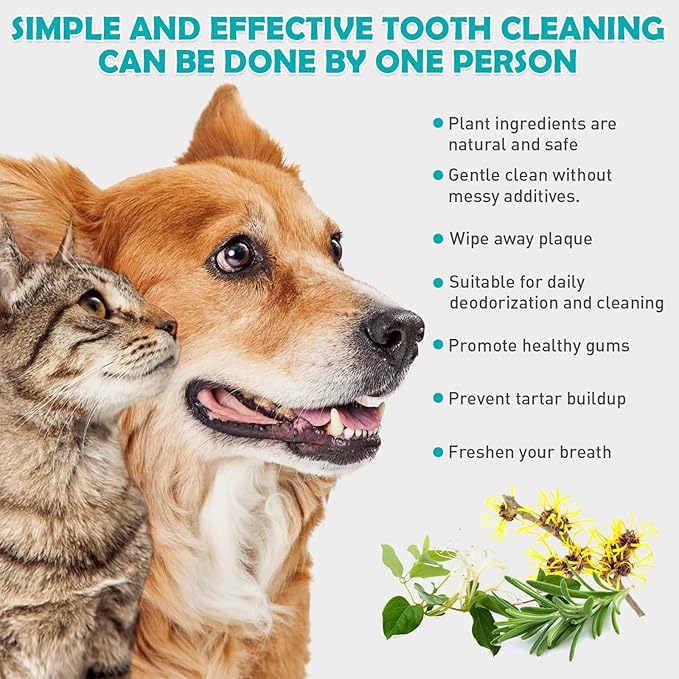 Teeth Cleaning Finger Wipes for Cat & Dog & Rabbit.Reduces Plaque & Freshens Breath Finger Wipes, Disposable Gentle Cleaning & Gum Care Pet Wipes (50PCS)