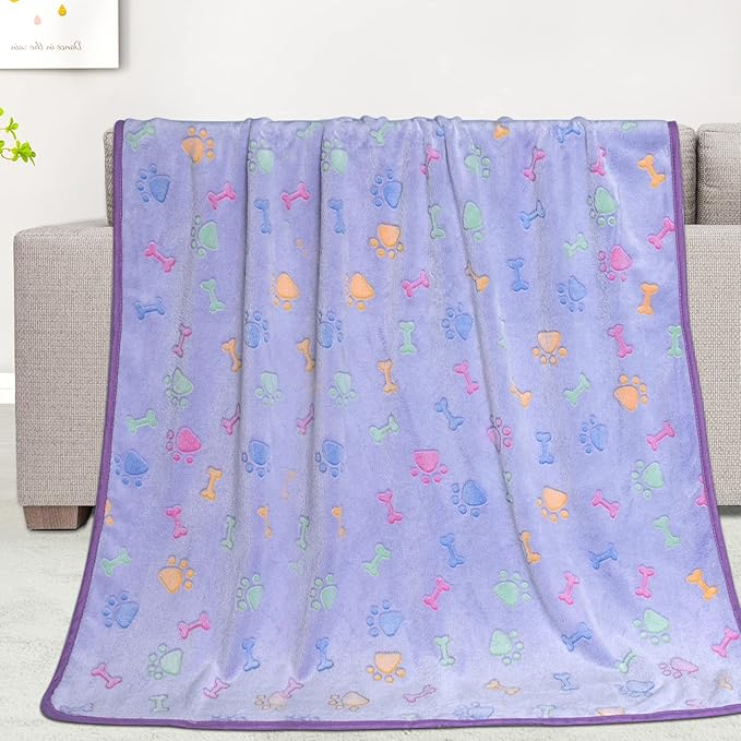 Dog Blankets for Large Dogs,Cute Paw Print,Dog Blankets for Medium Dogs Washable,50" x 60" Pet Blankets for Dogs Bed,Kennel,Soft Dog Throw Blankets Waterproof （1 Pack Purple Dog Blanket ）