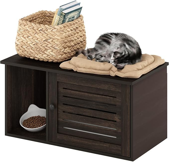 Furinno Peli Farmhouse Hidden Cat Litter Box with Divider, Ebony