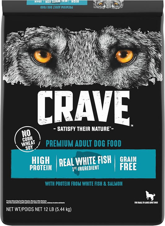 CRAVE Grain Free High Protein Adult Dry Dog Food, White Fish & Salmon, 12 lb. Bag