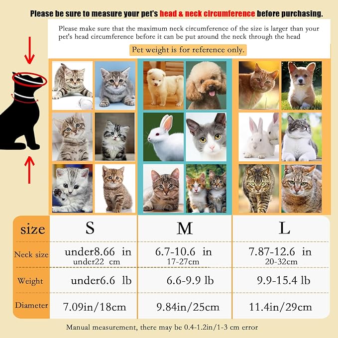 Cat Recovery Soft Collar.Waterproof Soft Recovery Cone Collar. Anti-bite and Anti-Lick Wound Healing Safe Adjustable Elizabethan Collar.(M)