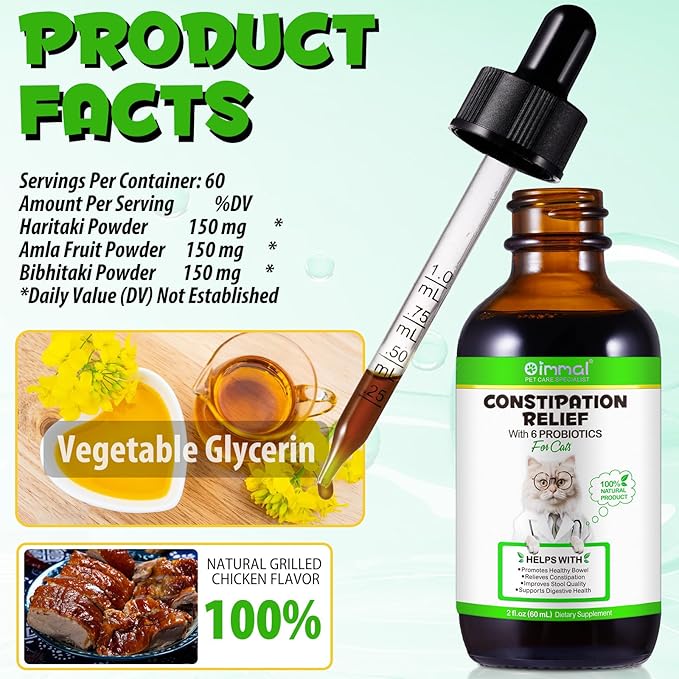 Cat Constipation Relief, Cat Constipation Drops for Cats Constipation Relief - Pet Herbal Supplements for Cats Laxative Constipation Relief, Chicken Flavour - 4 Fl Oz / 2 Pack