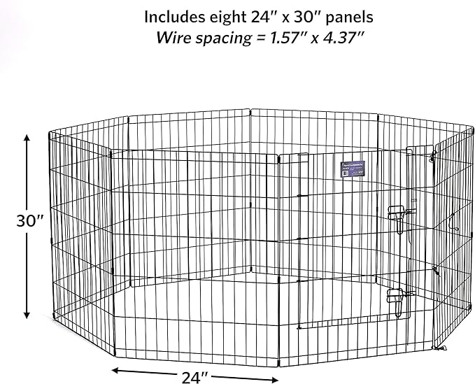 MidWest Homes for Pets Foldable Metal Dog Exercise Pen / Pet Playpen. Black w/ door, 24'W x 30'H, 1-Year Manufacturer's Warranty