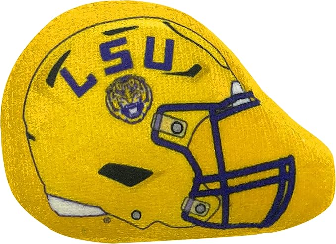 Pets First Best Plush CAT Toy - NCAA LSU Complete Set of 3 Piece Cat Toys Filled with Fresh Catnip. Includes: 1 Helmet Cat Toy, 1 Football Cat Toy with Feathers & 1 Beer Bottle. Beautiful Team Logos