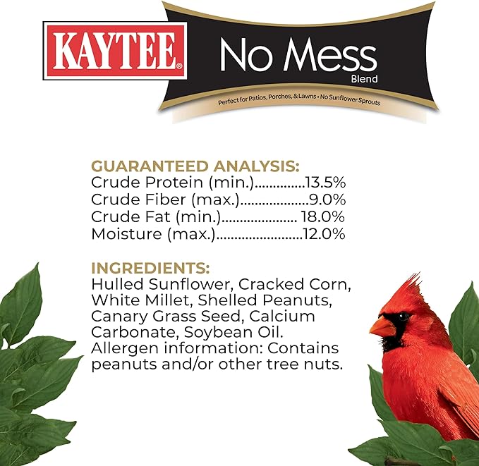 Kaytee Wild Bird No Mess Food Seed Blend For Blue Jays, Woodpeckers, Juncos, Cardinals, Grosbeaks, Sparrows, and Finches, 5 Pound