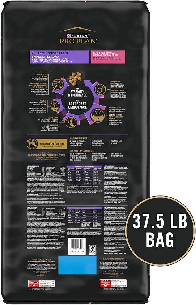 Purina Pro Plan High Protein, Small Bites Dog Food, SPORT 27/17 Lamb & Rice Formula - 37.5 lb. Bag