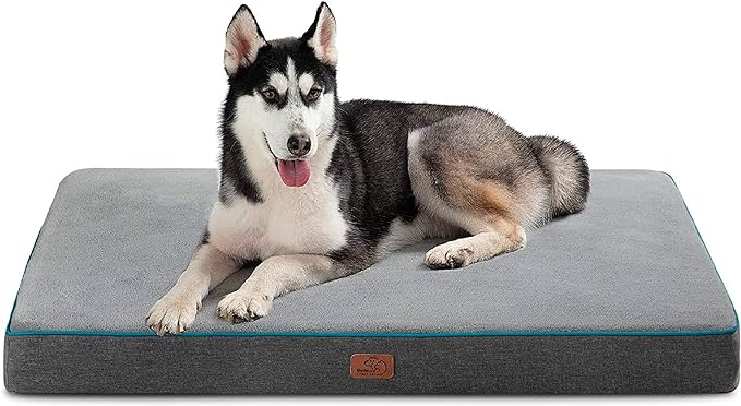 Bedsure Memory Foam Dog Bed for Large Dogs - Orthopedic Waterproof Dog Bed for Crate with Removable Washable Cover and Nonskid Bottom - Plush Flannel Fleece Top Pet Bed, Grey