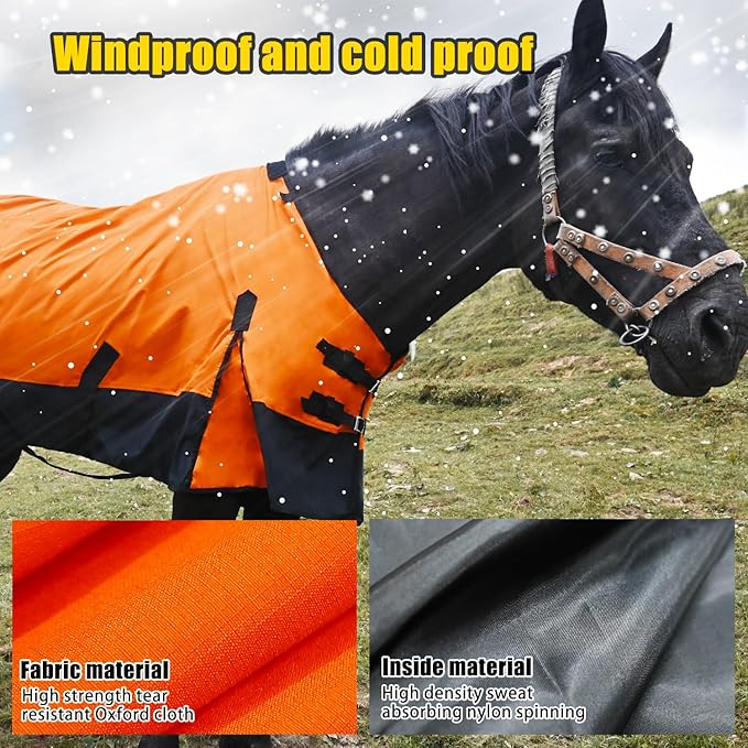 Waterproof and Breathable Horse Sheet|Horse Blankets for Real Horses|Adjustable with Tail Rainy Day Choices for Horses(66", Orange)