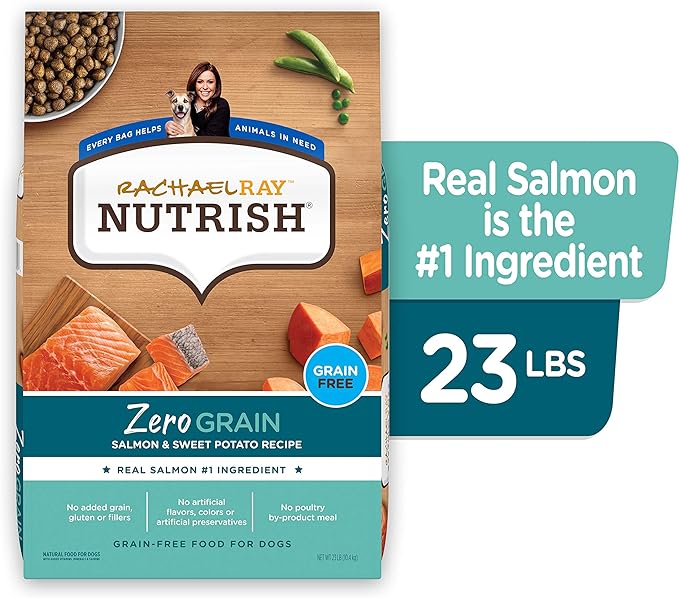 Rachael Ray Nutrish Zero Grain Dry Dog Food, Natural Dog Food with Added Vitamins, Minerals & Taurine, Salmon & Sweet Potato Recipe, 23 Pounds