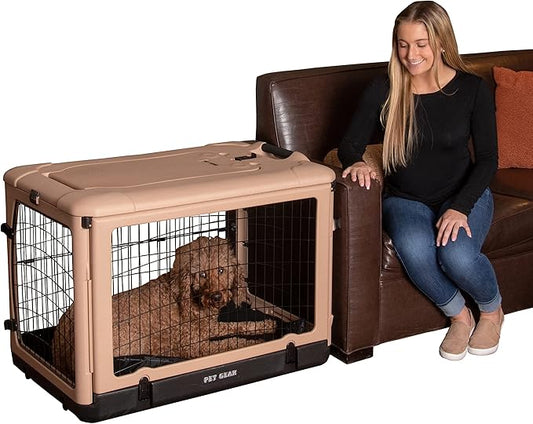 Pet Gear “The Other Door” 4 Door Steel Crate for Dogs/Cats with Garage-Style Door, Includes Plush Bed + Travel Bag, No Tools Required, 3 Models, 3 Colors