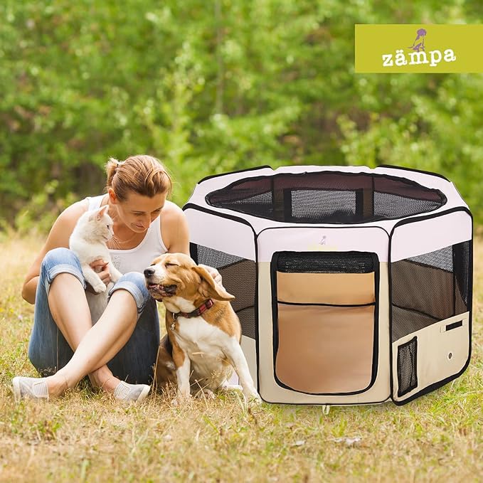 Zampa Puppy Playpen Small 36"x36"x24" Portable Pop Up Playpen for Dog and Cat, Foldable | Indoor/Outdoor Kitten Pen & Travel Pet Carrier + Carrying Case.