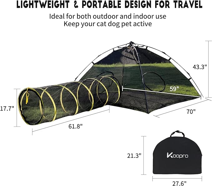 KOOPRO Outdoor Cat Enclosures Catio Cat Tunnel Cat Tent Cat House for Outside, Portable Cat Playhouse Pop Up Pet Playpen DIY in Multiple Ways for Indoor Cats and Small Animals with Carry Bag