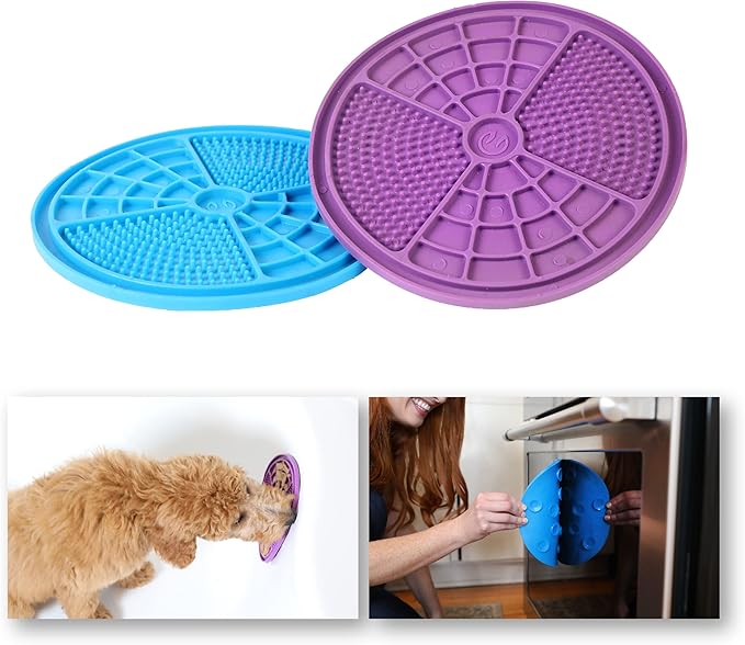 Hyper Pet IQ Treat Mat, Lick Mat for Dogs & Cats, Dental Care, Boredom Buster, Textured Surface, Suction Cups, 7.88x0.25x7.88in, Blue/Purple