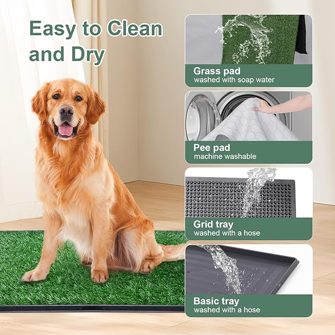 Dog Grass Large Patch Potty, Artificial Dog Grass Bathroom Turf for Pet Training, Washable Puppy Pee Pad, Perfect Indoor/Outdoor Portable Potty Pet Loo (Tray 26.8“x40.8‘’)