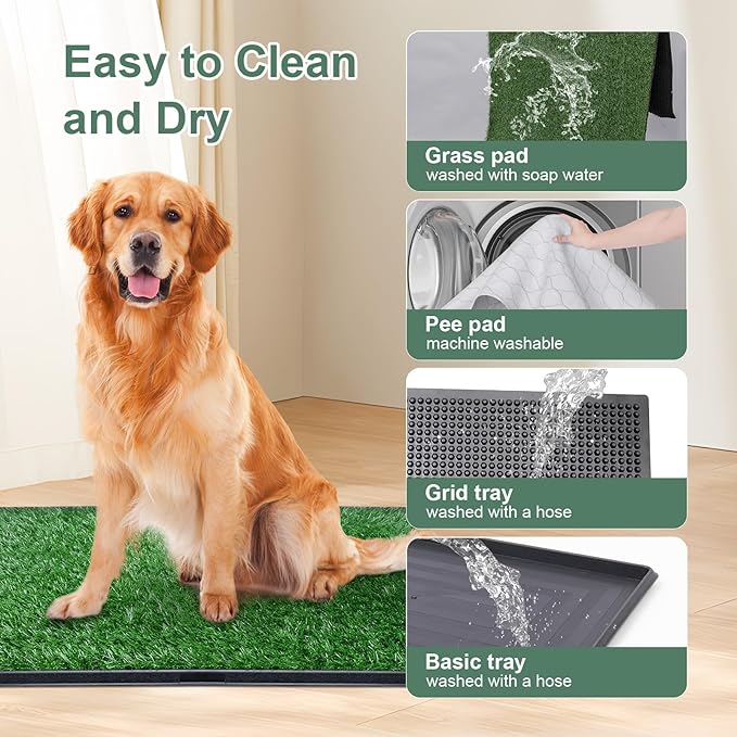 Dog Grass Pet Loo Indoor/Outdoor Portable Potty, Artificial Grass Patch Bathroom Mat and Washable Pee Pad for Puppy Training, Full System with Trays (Pet Training Tray, 20"x30")