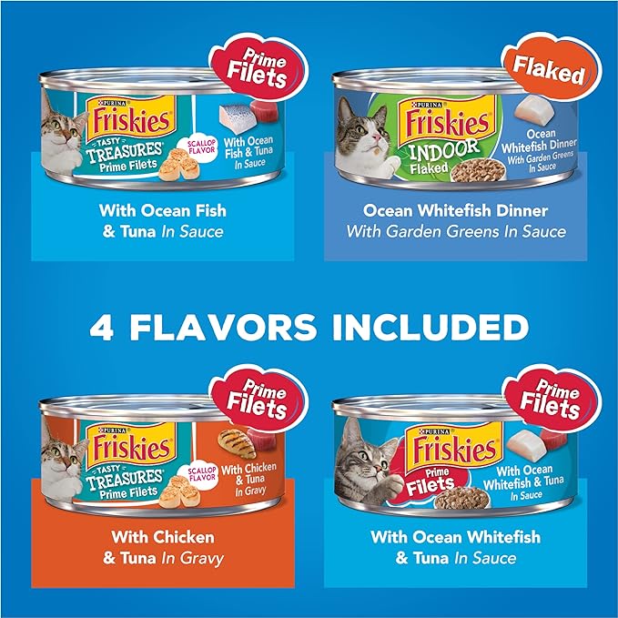 Purina Friskies Wet Cat Food Variety Pack, Oceans of Delight Flaked & Prime Filets - 5.5 oz. Cans (Pack of 40)