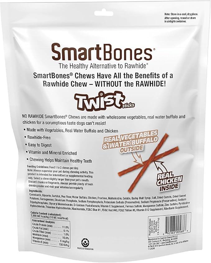 Smartbones Twist Sticks with Water Buffalo 50 Count, Rawhide-Free Chews for Dogs