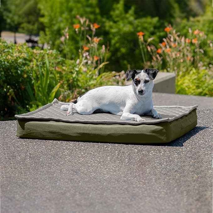 Furhaven Water-Resistant Memory Foam Dog Bed for Medium/Small Dogs w/ Removable Quilt Top & Washable Cover, For Dogs Up to 35 lbs - Indoor/Outdoor Quilt Top Convertible Mattress - Dark Sage, Medium