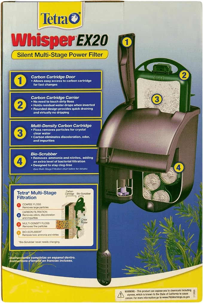 Tetra Whisper EX Silent Multi-Stage Power Filter for Aquariums, 10-20 Gallons