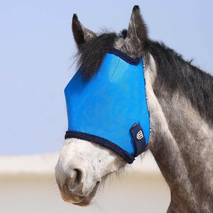 Harrison Howard All Round Mesh Horse Fly Mask UV Protective with Fleece Padded Edging Sky Blue L