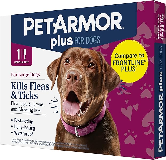 PetArmor Plus Flea and Tick Prevention for Dogs, Dog Flea and Tick Treatment, 1 Dose, Waterproof Topical, Fast Acting, Large Dogs (45-88 lbs)