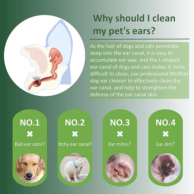 Dog Ear Cleaner - Dogs & Cats Ear Wash Inflammation for Itch Relief, Soothe Ear Inflammation, Removes Wax, Odor - 4 Fl oz